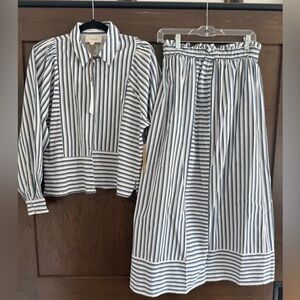 NWT Cleobella Striped Cotton Linen Blend Shirt and Skirt Set